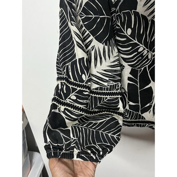 Cynthia Rowley 100% Linen European Flax Botanical Lace Trim Blouse Womens Medium - Picture 8 of 8